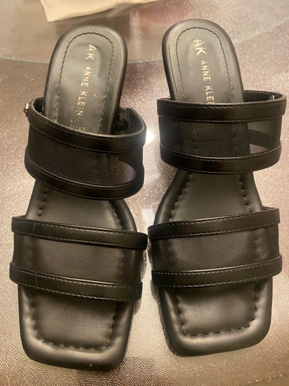 Anne Klein Black Dual-Band Slide Sandals
